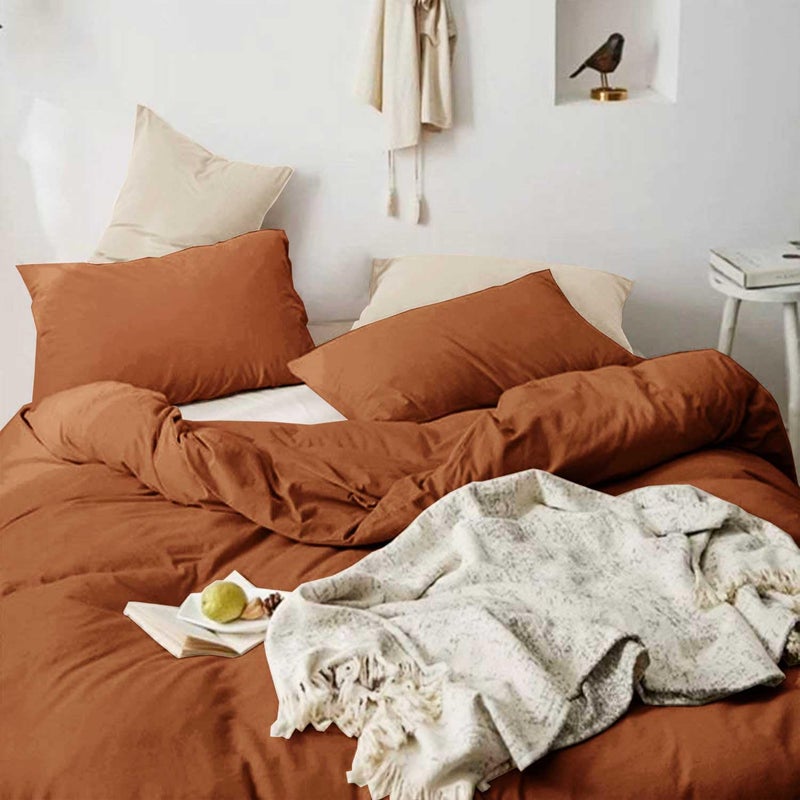 ETDIFFE King Size Burnt Orange Comforter Set  3pc Terracota Aesthetic Modern Bedding Set - Soft & Lightweight Caramel Rust All Season Microfiber Down Alternative Bed Comforter with 2 Pillow Shams - Image 3